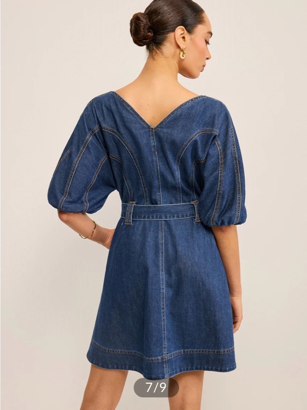 Commense Indigo Denim Mini Dress with Gold Accents NWT Fits Med-Large-XL - Picture 2 of 9